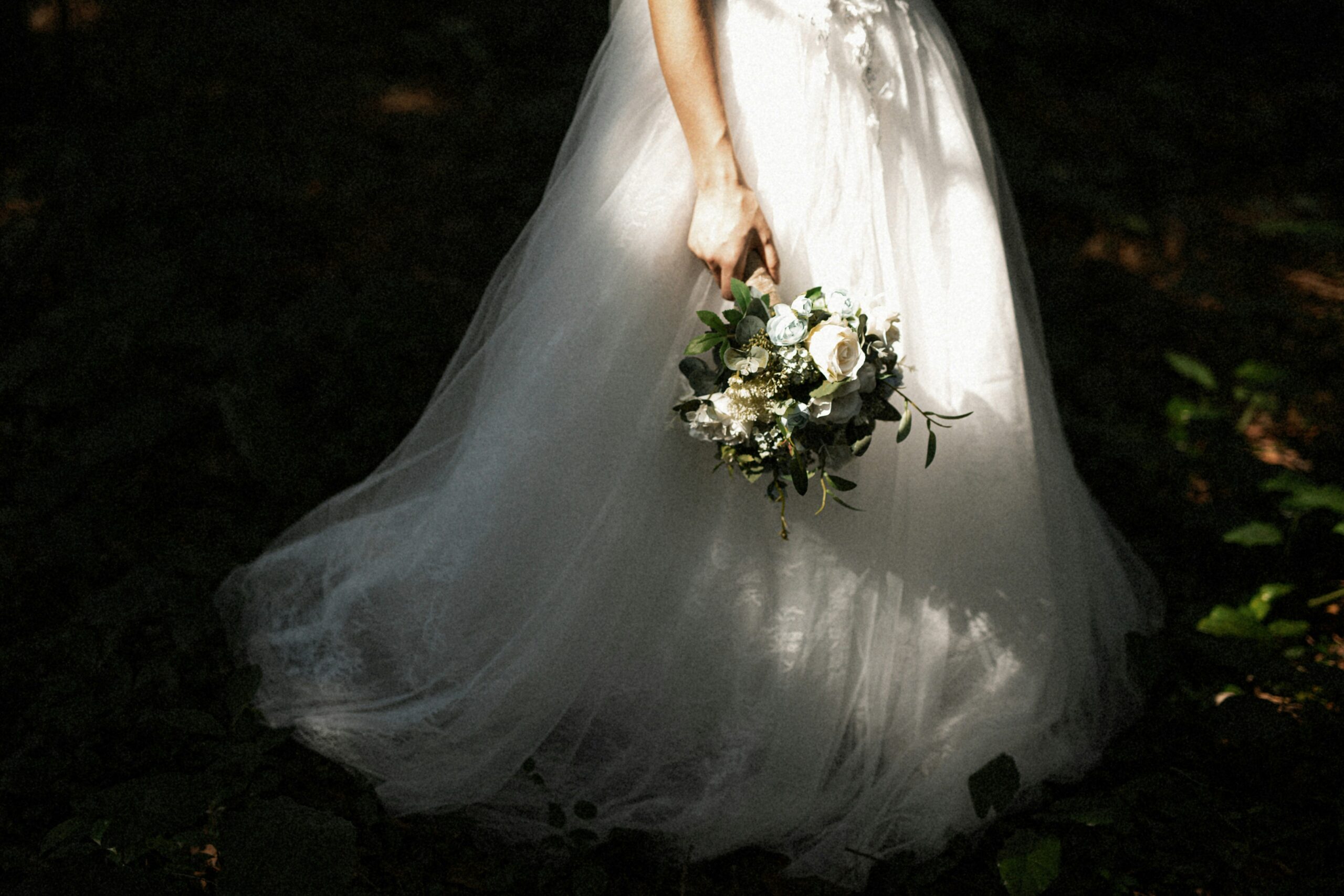 Bride wearing an elegant floor-length wedding veil outdoors